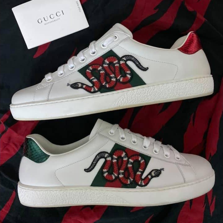 Giày 𝐆,𝐮.𝐜,𝐜,𝐢 Rắn thêu Giày thể thao GG 3 vạch hàng cao cấp cực chất