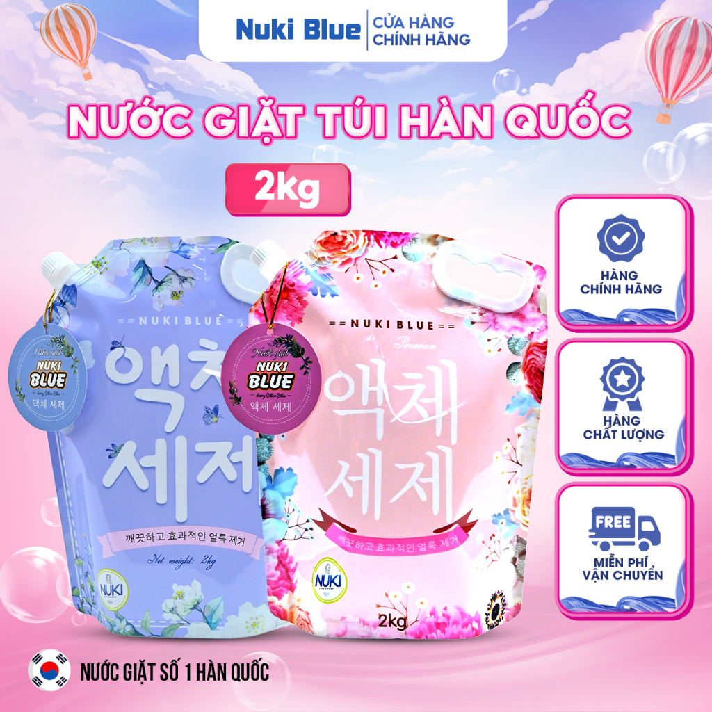 8 Túi Nước Giặt Xả Hàn Quốc Nuki Blue 2KG, Chính Hãng, GIÁ SỈ