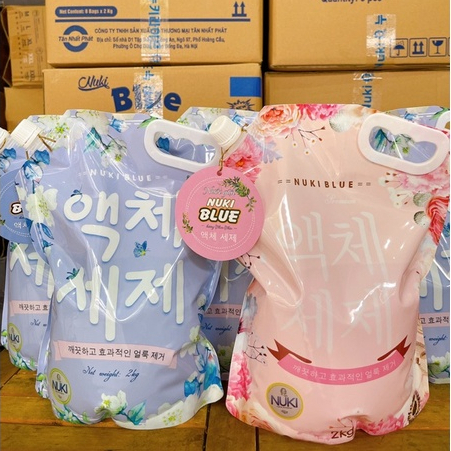 8 Túi Nước Giặt Xả Hàn Quốc Nuki Blue 2KG, Chính Hãng, GIÁ SỈ
