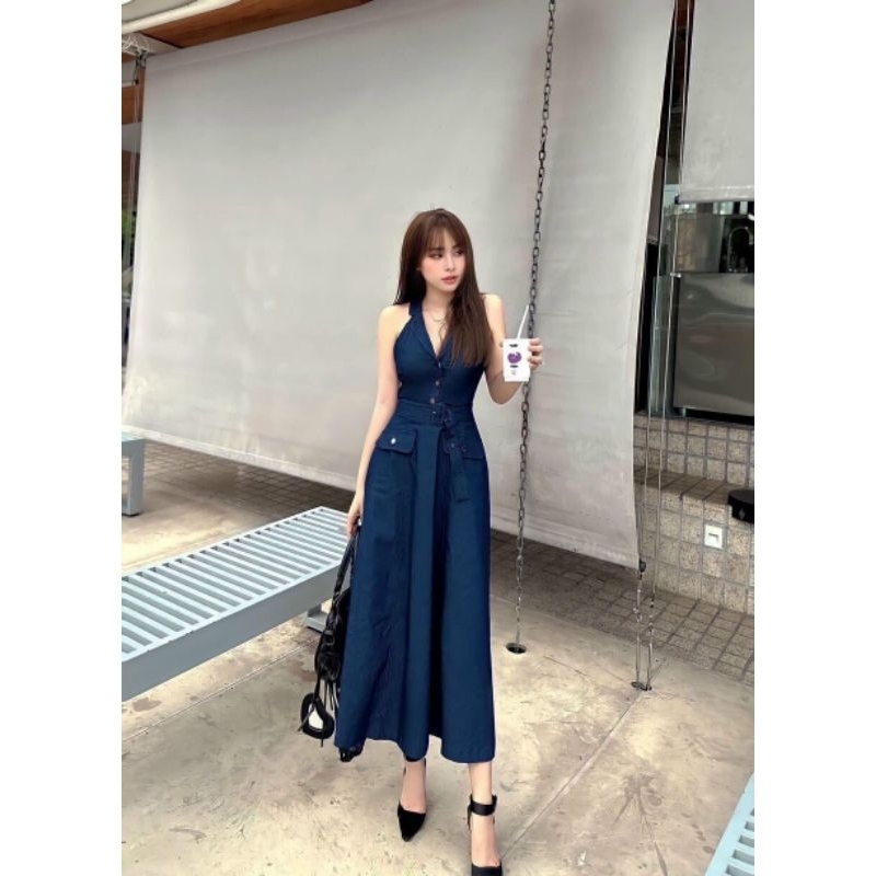 ĐẦM JEAN CỔ YẾM KÈM BELT