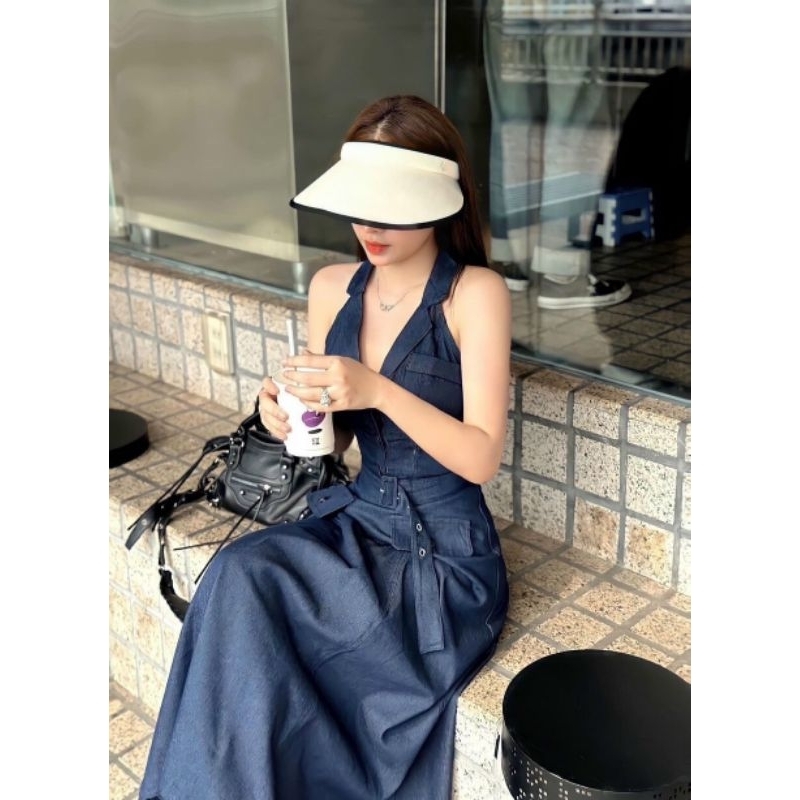 ĐẦM JEAN CỔ YẾM KÈM BELT