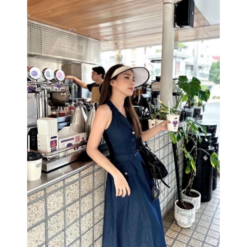 ĐẦM JEAN CỔ YẾM KÈM BELT