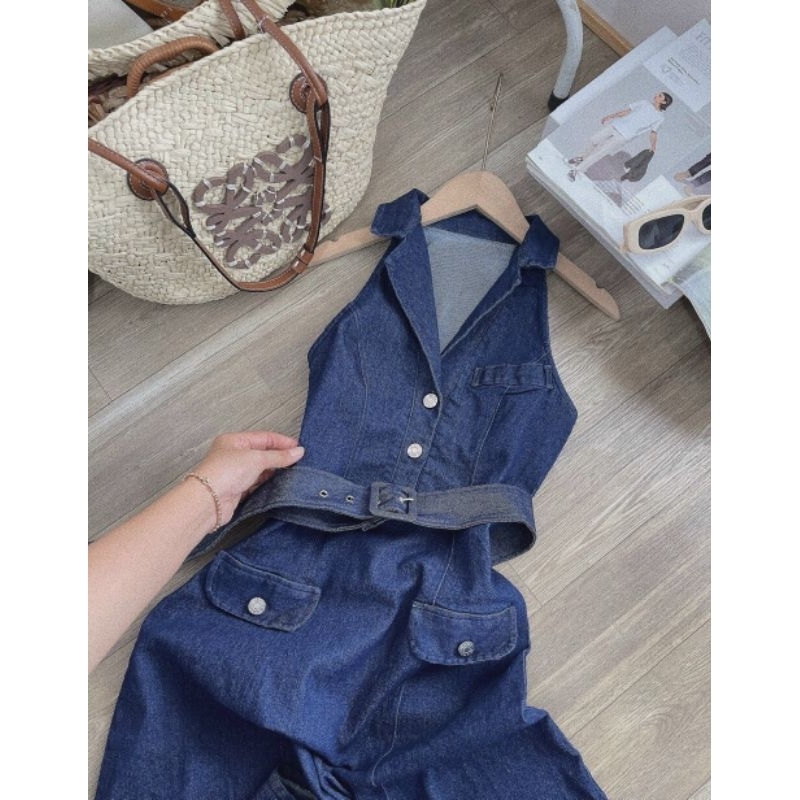 ĐẦM JEAN CỔ YẾM KÈM BELT