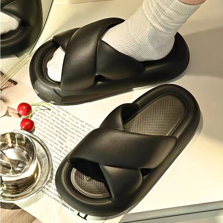 Dép bánh mì nam nữ, Dép quai chéo đế dày mùa hè Hàn Quốc, Siêu nhẹ chống trơn trượt