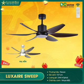Quạt Trần Đèn 6 Cánh Luxaire Sweep Động Cơ DC Tiết Kiệm Điện, Sải Cánh 137cm, Bảo Hành Động Cơ 5 Năm