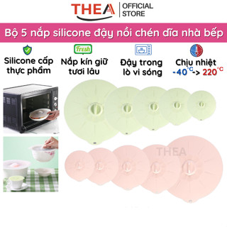 Bộ 5 nắp silicone đậy thực phẩm tủ lạnh, nồi, tô, bát, dĩa sử dụng an toàn cho lò vi sóng đa kích thước - THEA
