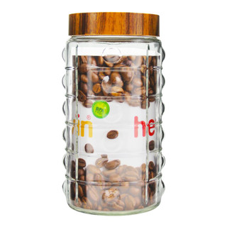 Hũ thủy tinh Herevin tròn sọc nắp Woody 2 lít
