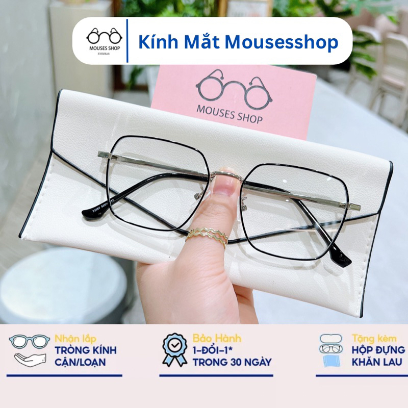 kính mắt vuông gọng kim loại nam nữ đeo 0 độ và lắp cận mã 72567