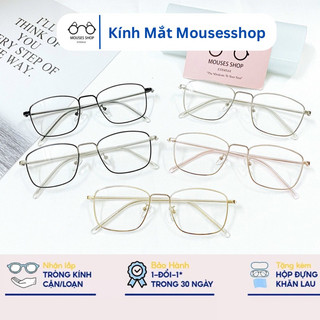 kính mắt vuông gọng kim loại nam nữ Mousesshop đeo 0 độ và lắp cận mã 8818