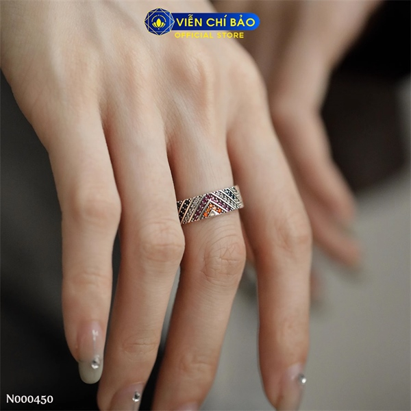 Nhẫn đá  bạc nữ đa sắc freesize chất liệu bạc Thái 925 thời trang phụ kiện trang sức Viễn Chí Bảo N000450