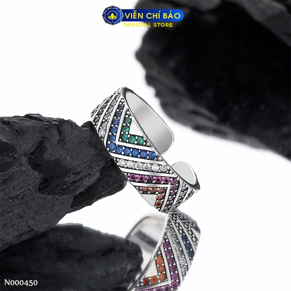 Nhẫn đá  bạc nữ đa sắc freesize chất liệu bạc Thái 925 thời trang phụ kiện trang sức Viễn Chí Bảo N000450
