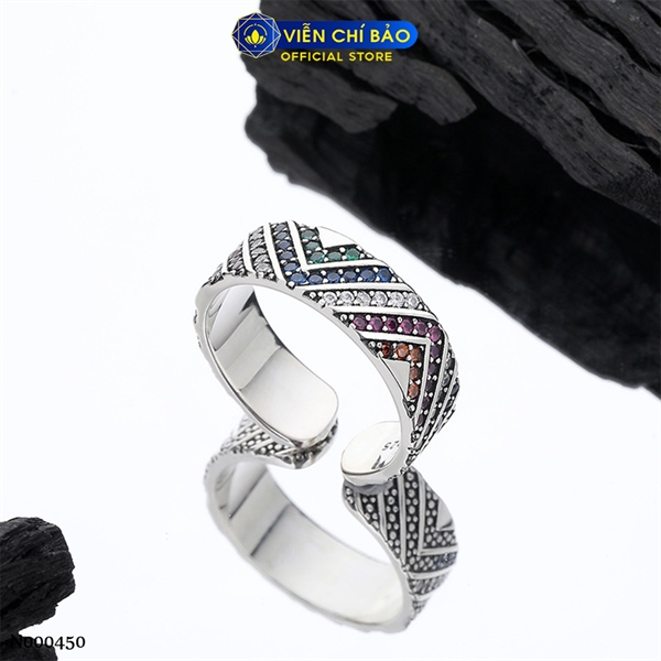 Nhẫn đá  bạc nữ đa sắc freesize chất liệu bạc Thái 925 thời trang phụ kiện trang sức Viễn Chí Bảo N000450
