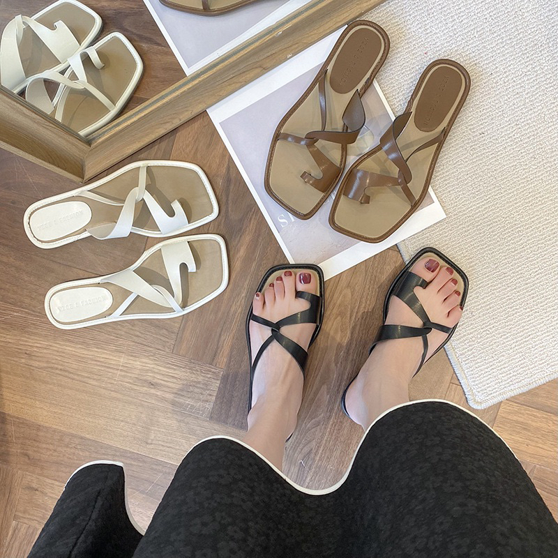 Dép xuồng nữ xỏ ngón kiểu xoắn, sandal cao3 phân đế bằng - quai êm thời trang LUDUMI SHOES