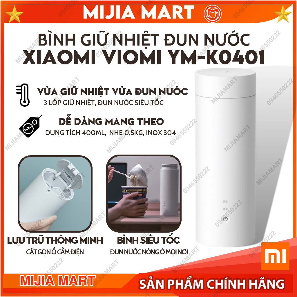 Bình giữ nhiệt đun nước Viomi. Bình siêu tốc du lịch đa năng, Dung tích 400ml, inox304
