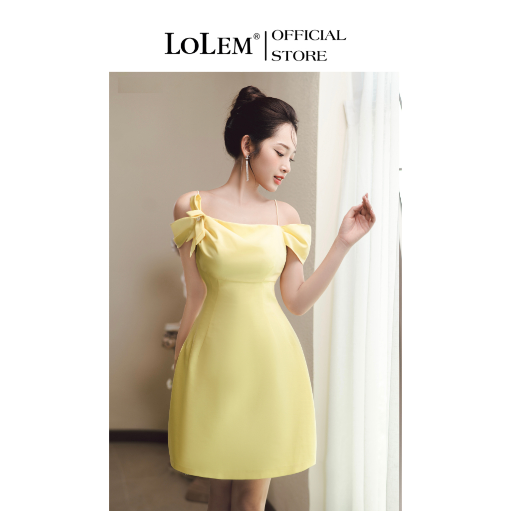 Đầm chữ A trễ vai LOLEM DX434 form ngắn vải linen cotton thoáng mát