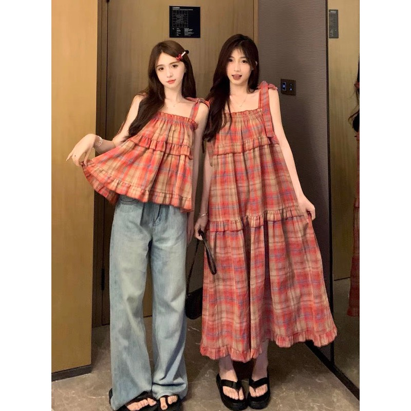 Váy hai dây vintage váy babydoll dáng dài maxi dáng xòe xinh xắn PANOSI - V14