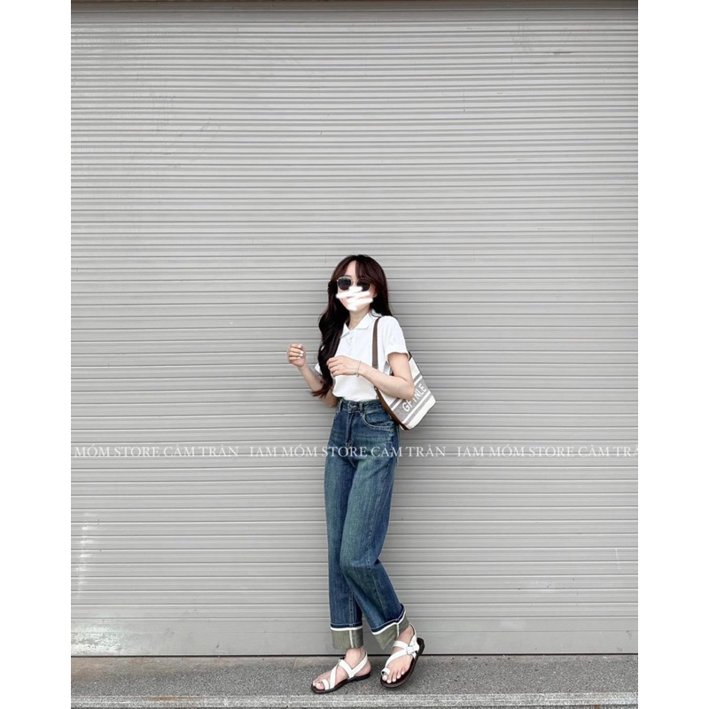 Quần jeans ống đứng gấp gấu phối viền hàng chuẩn QC loại 1 ảnh thật - sẵn