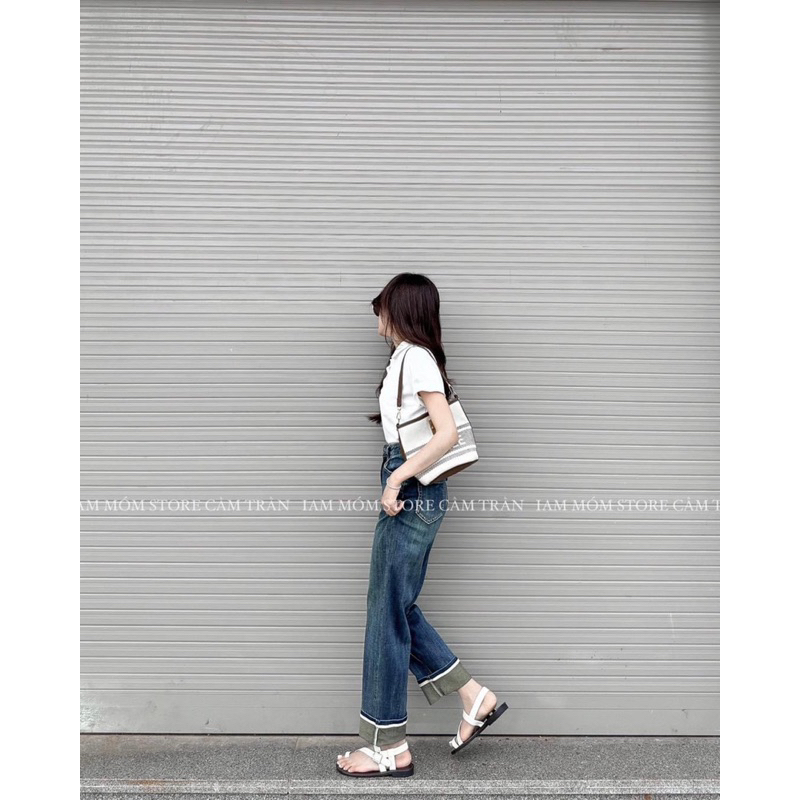 Quần jeans ống đứng gấp gấu phối viền hàng chuẩn QC loại 1 ảnh thật - sẵn