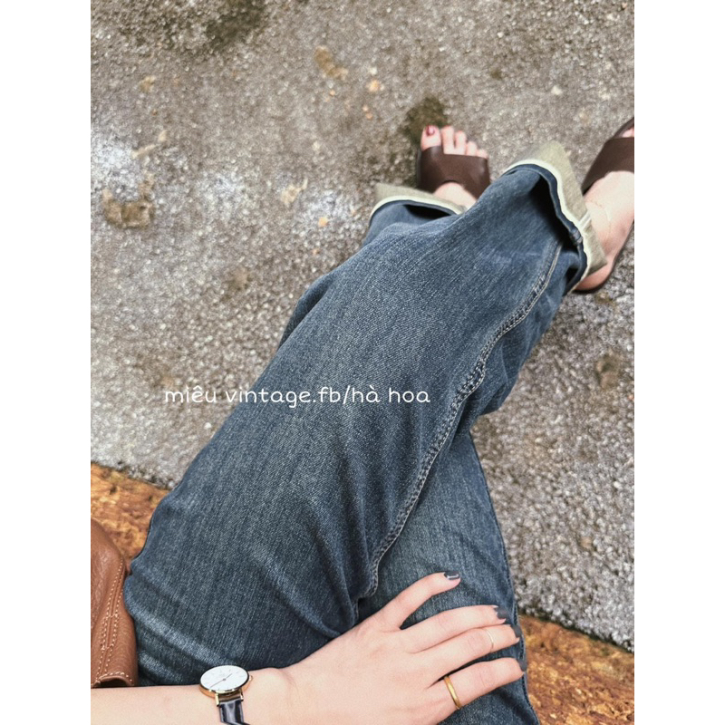 Quần jeans ống đứng gấp gấu phối viền hàng chuẩn QC loại 1 ảnh thật - sẵn