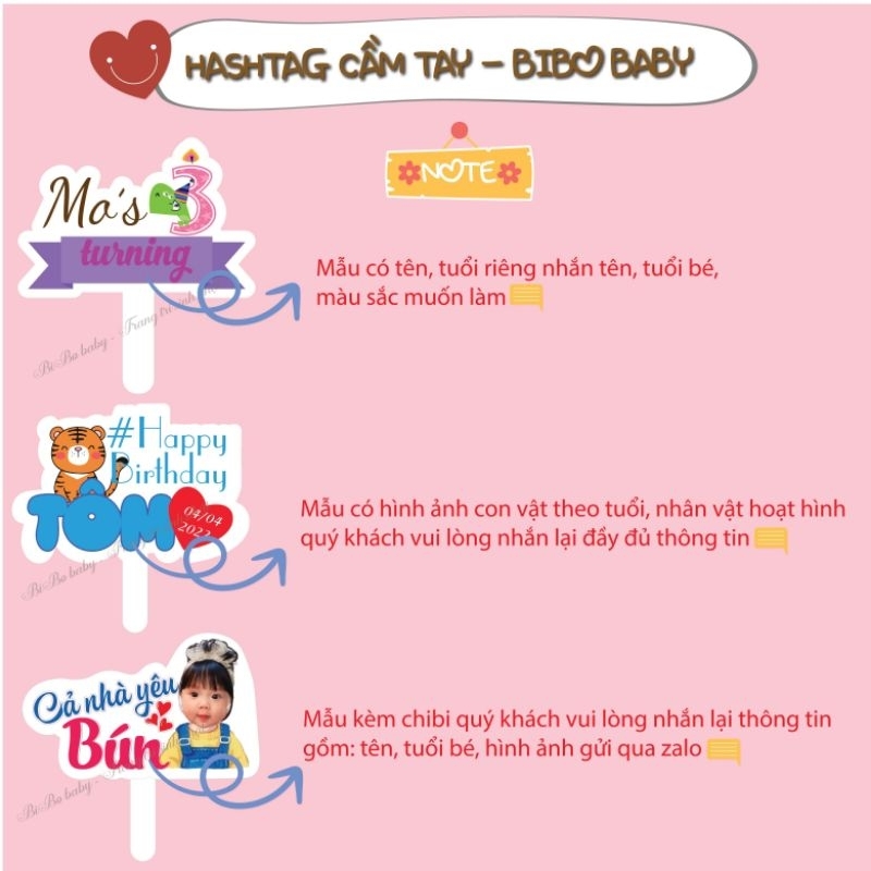 Hashtag sinh nhật cầm tay hàng thiết kế - BiBo baby