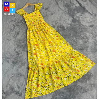 Đầm Cánh Tiên Freesize Maxi Đẹp Hoa Nền Vàng Rực Rỡ
