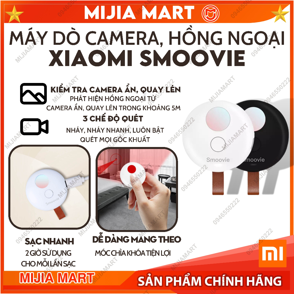 Máy dò camera, hồng ngoại Xiaomi Smoovie, máy phát hiện camera ẩn 3 chế độ quét, nhanh chóng, nhỏ gọn