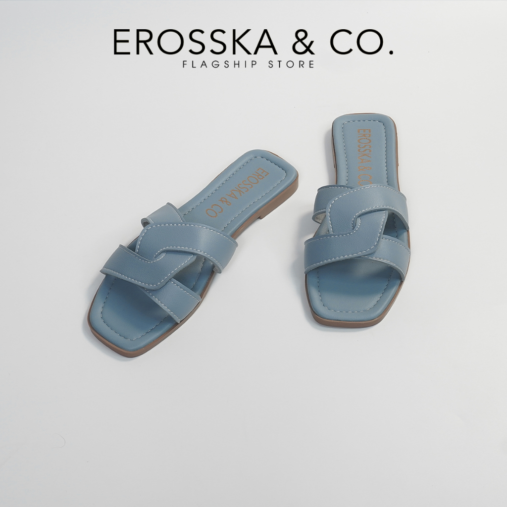 Erosska - Dép đế bệt nữ quai đan kiểu dáng đơn giản màu xanh - DE064