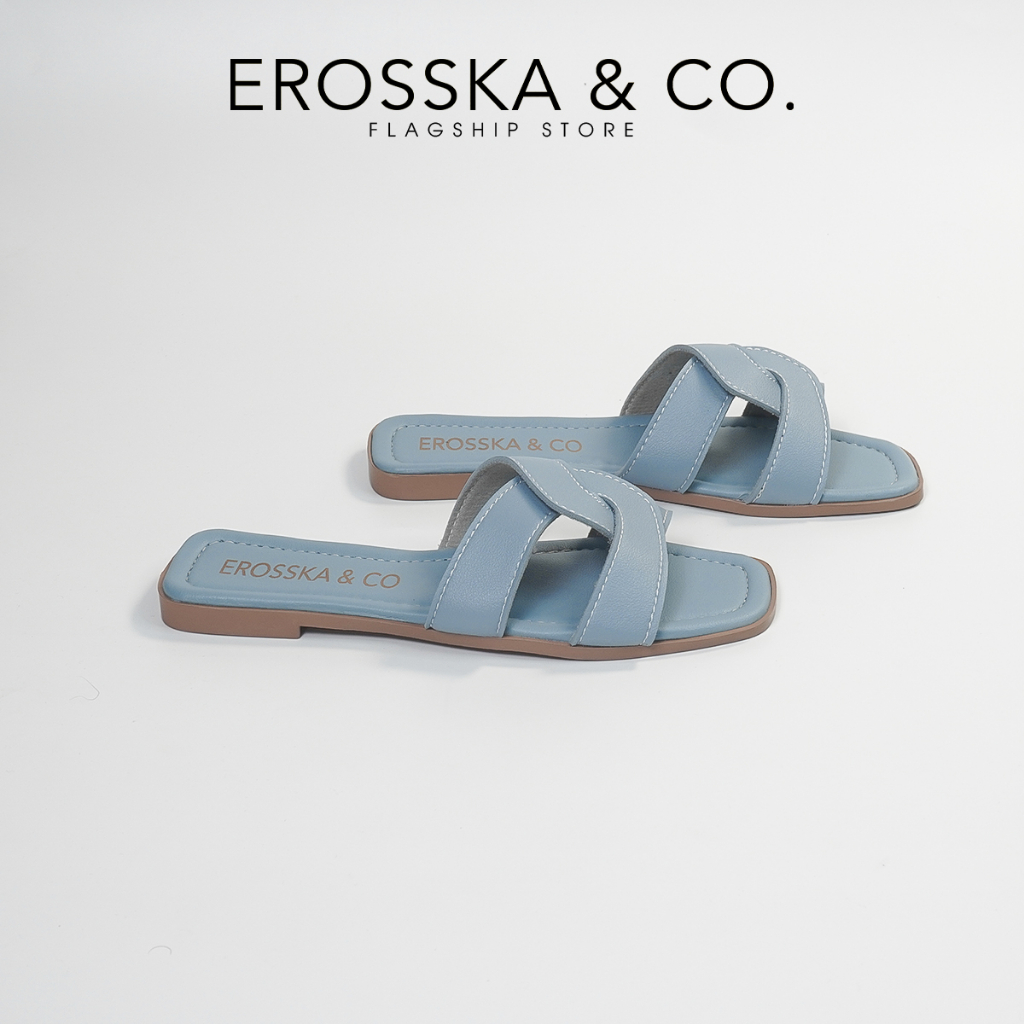 Erosska - Dép đế bệt nữ quai đan kiểu dáng đơn giản màu xanh - DE064