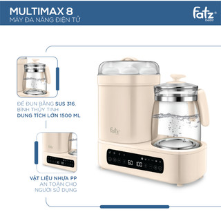 Máy tiệt trùng sấy khô, hâm sữa và đun nước pha sữa đa năng fatzbaby multimax 8 - fb9022bk