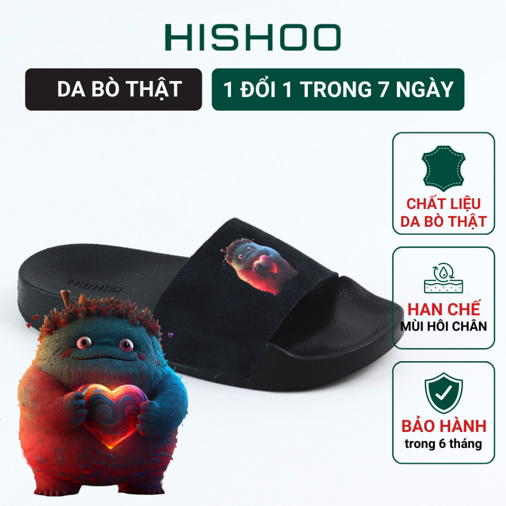 Dép quai ngang slipper cho bé trẻ em BIG SIZE Cục Đất Yêu Cậu cao cấp nam, nữ HISHOO siêu nhẹ da bò size 33-44 U078