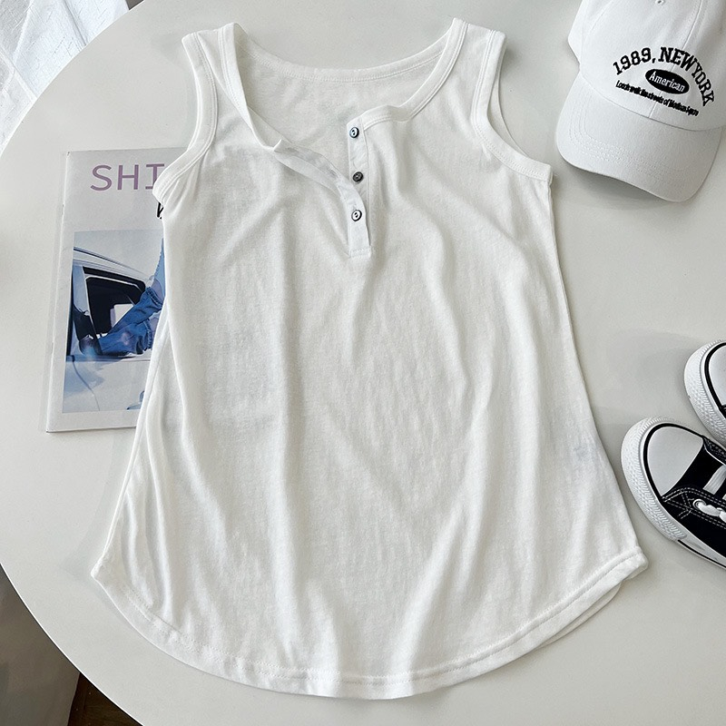 Áo ba lỗ nữ có nút cotton co giãn thoáng mát basic phù hợp cho ngày hè nắng nóng áo sát nách cút cài bán chạy giá rẻ