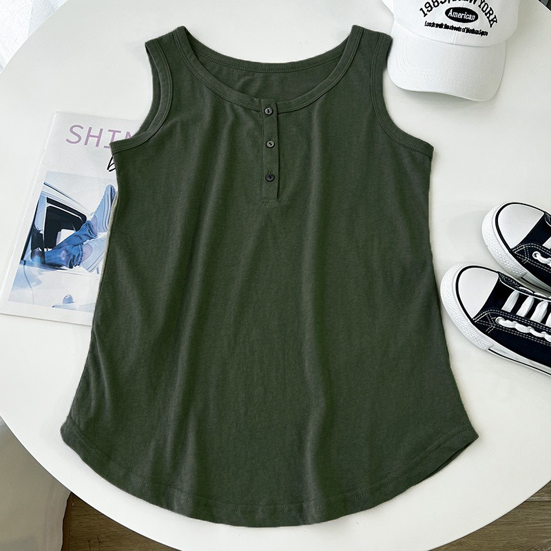 Áo ba lỗ nữ có nút cotton co giãn thoáng mát basic phù hợp cho ngày hè nắng nóng áo sát nách cút cài bán chạy giá rẻ