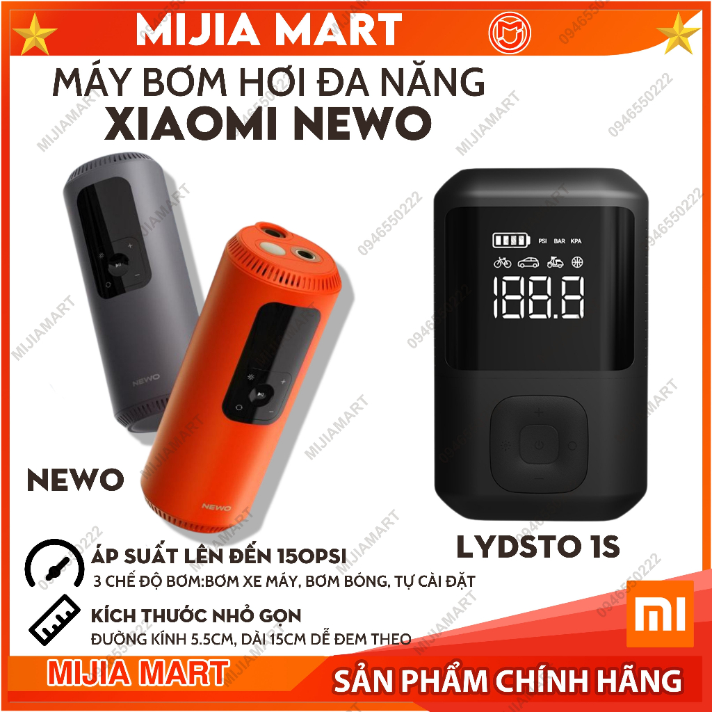 ✅Máy bơm hơi đa năng Xiaomi Newo. Bơm oto, bơm xe máy, bóng. Pin sạc 2000mah , Áp suất 150PSI
