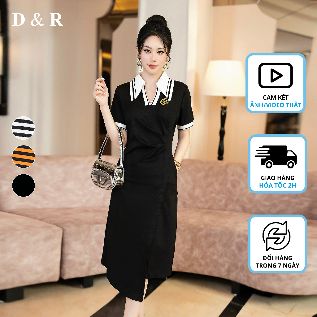 Đầm polo nữ bigsize dáng dài xẻ tà Quảng Châu cao cấp D&R Fashion D253