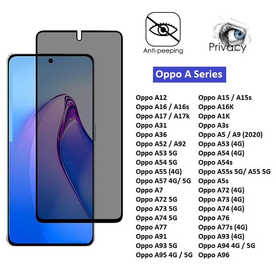 Oppo A Cường lực Chống nhìn trộm A12 A15 A16 A17 A1k A31 A3s A36 A52 A