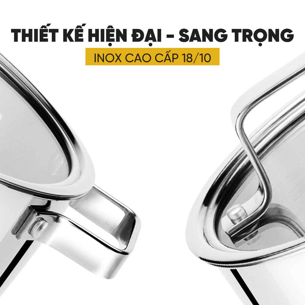 Bộ nồi inox 5 đáy từ KUSCHELN gồm 3 nồi kiểu Đức, inox 304 loại 18/10 nắp kính cao cấp size 16/20/24cm