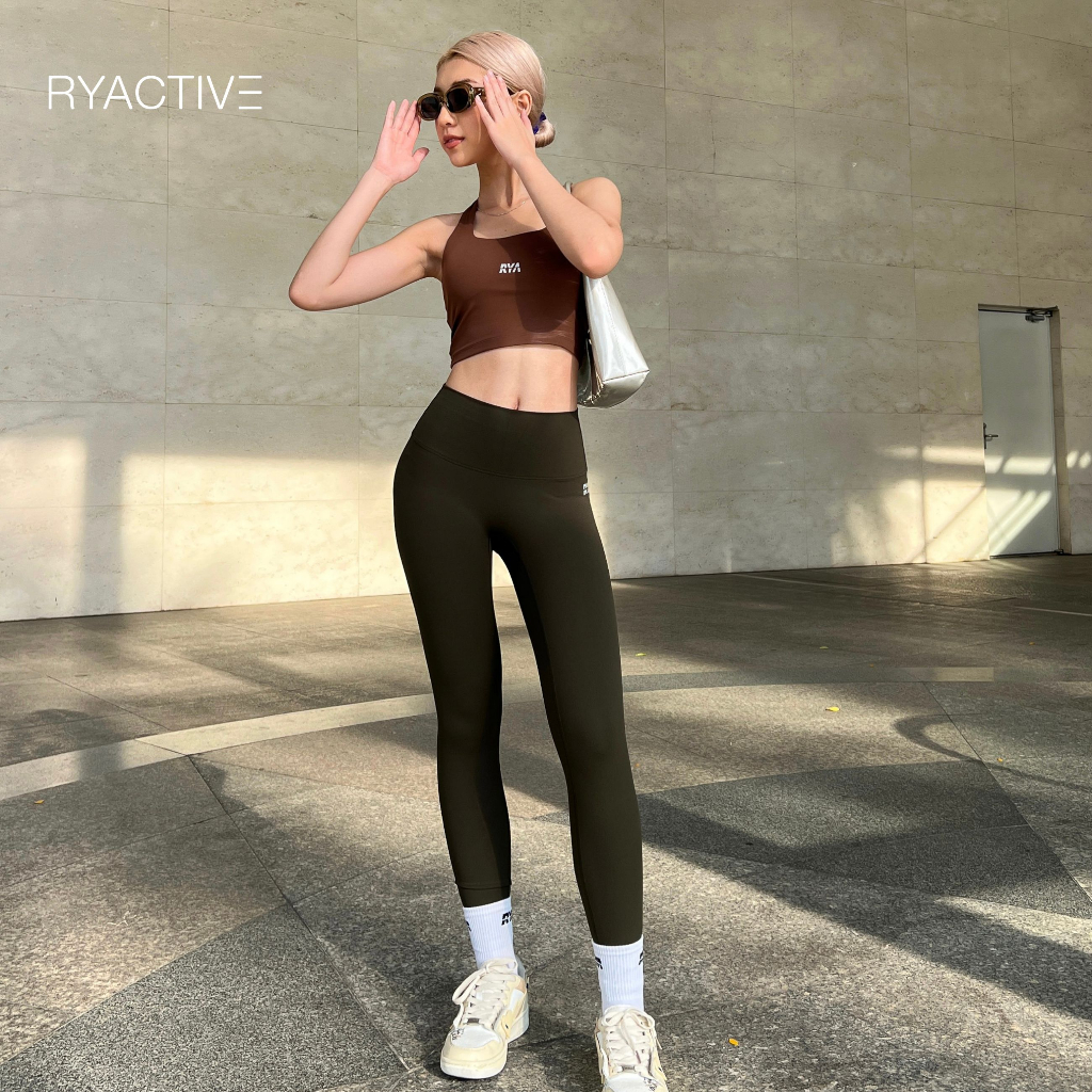 Quần legging thể thao dáng dài RYACTIVE - RYA Legging màu xanh quân đội Army Green