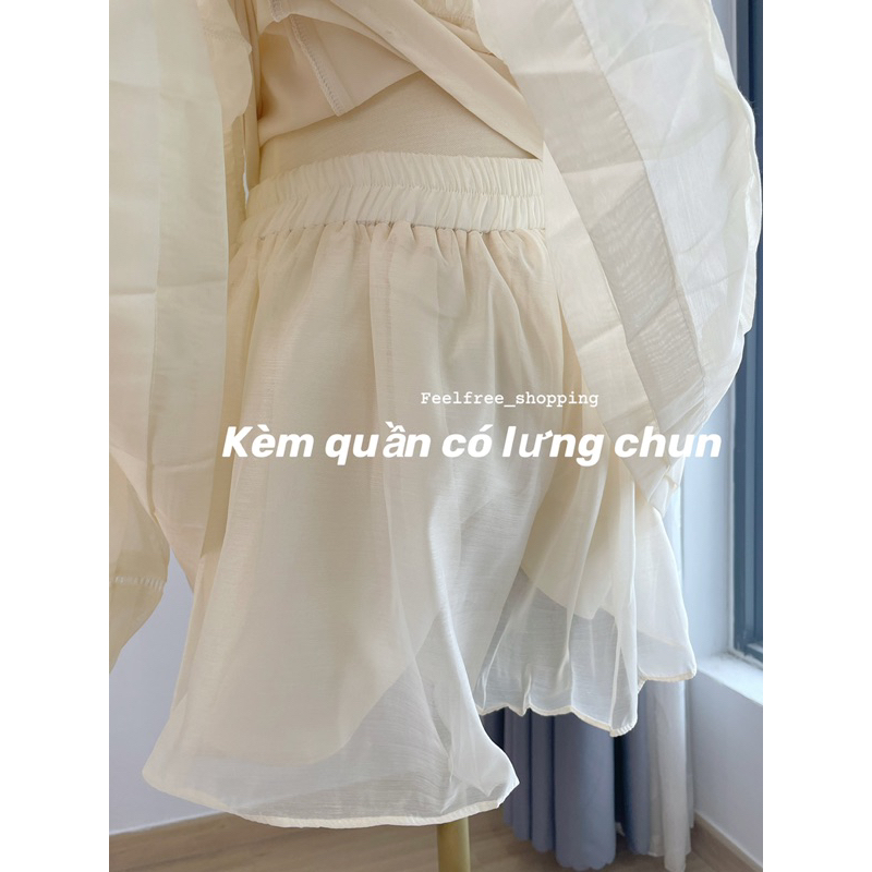 Set áo sơmi+quần+áo dây 3 món babydoll rời màu be đi chơi,du lịch,học  S041