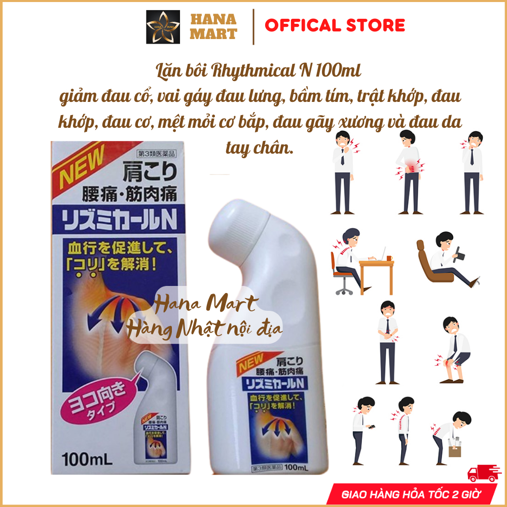 Lăn bôi Rhythmical N 100ml giảm đau cổ, vai gáy, lưng, bầm tím, trật khớp, đau khớp, đau cơ, mệt mỏi cơ bắp, gãy xương