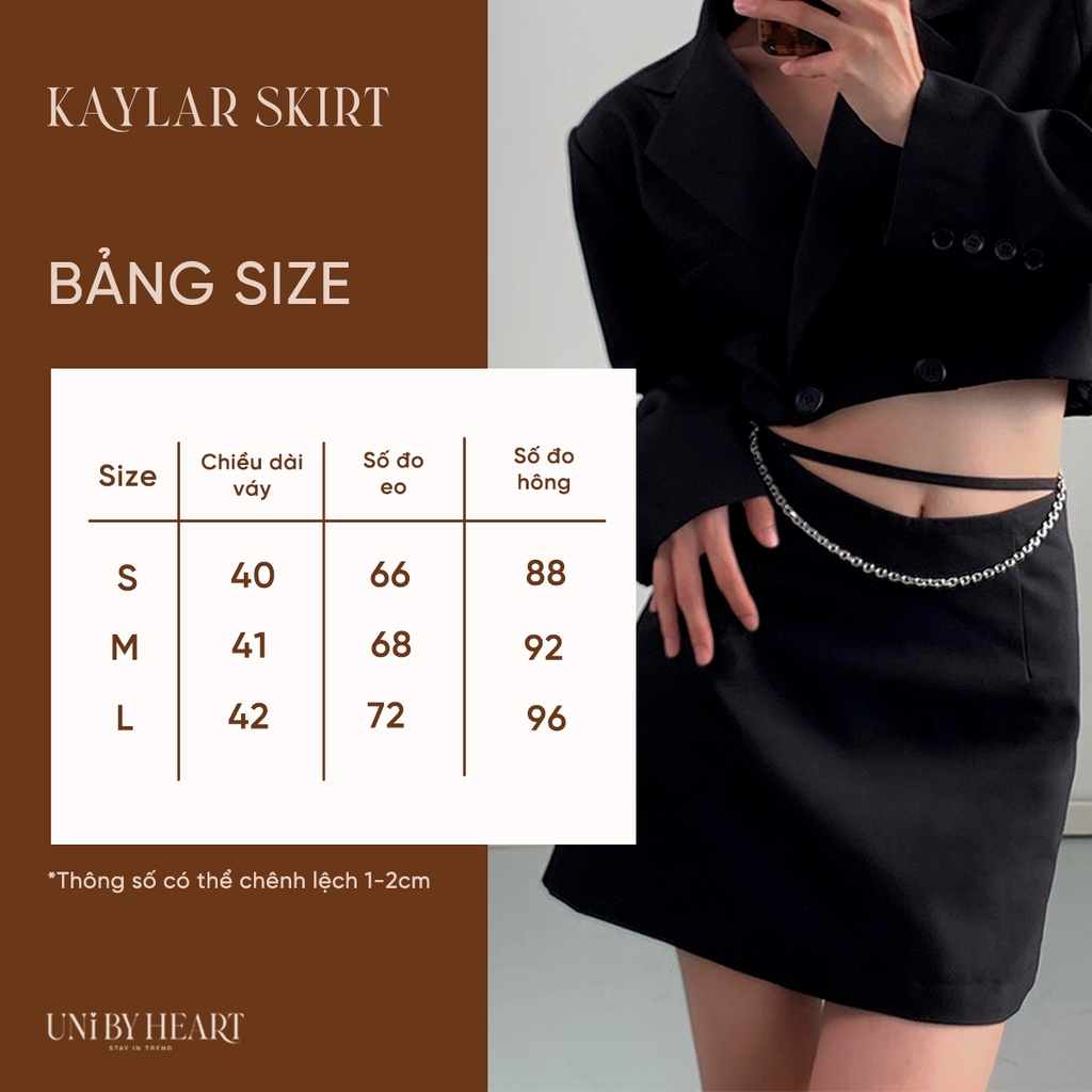 [pass] Chân váy nữ Kaylar Skirt màu đen dáng ngắn, chất liệu dày dặn [ KHÔNG kèm dây xích] - Uni By 