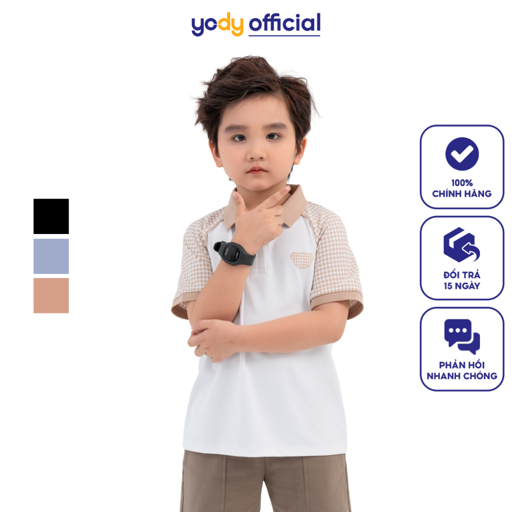 Áo polo trẻ em YODY áo phông bé trai bé gái có cổ phối màu tay co giãn thoải mái - APK6110