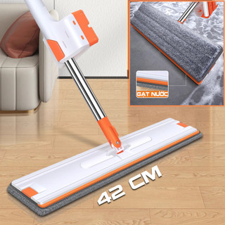 Cây lau nhà gạt nước thông minh, bàn lau lớn 42cm, con lăn trợ lực, khớp xoay 360 độ tặng 2 miếng lau