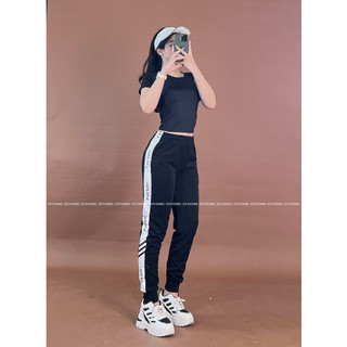 Áo crop trơn , quần jogger chữ dọc anling [hình thật shop chụp] Eothon60