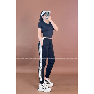 Áo crop trơn , quần jogger chữ dọc anling [hình thật shop chụp] Eothon60