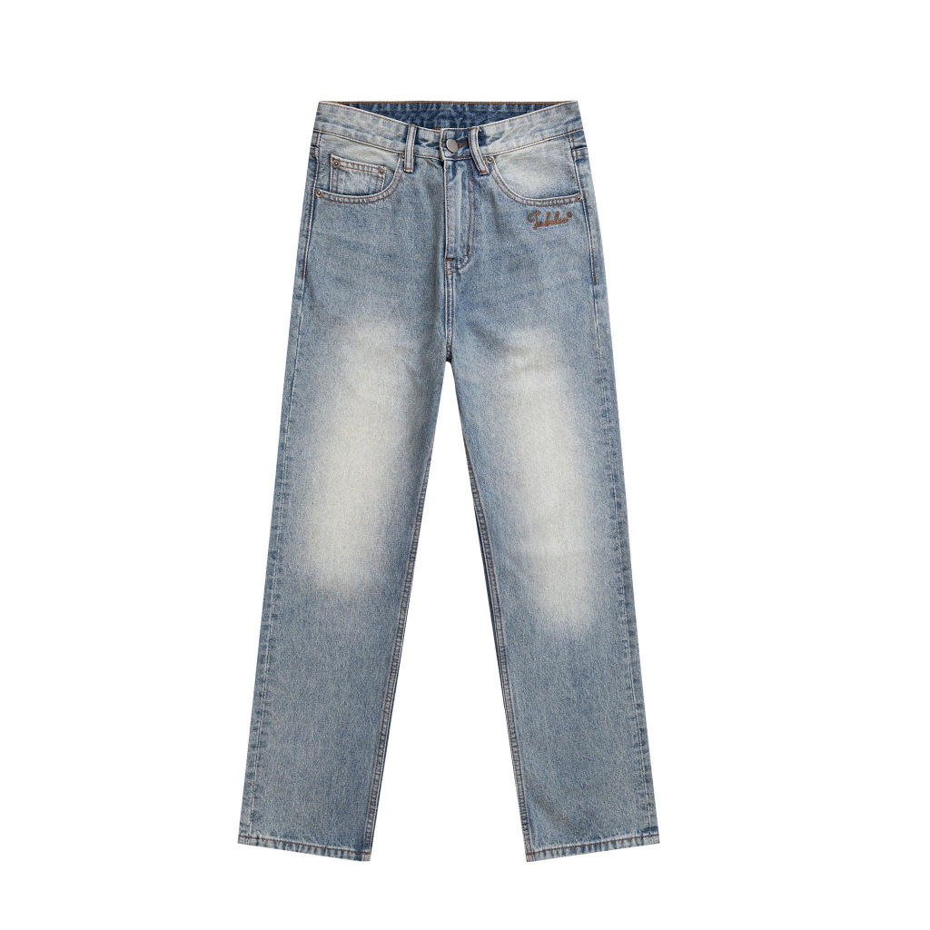 Quần jean unisex nam nữ y2k màu xanh wash trắng xanh vải dày đứng form teeholic