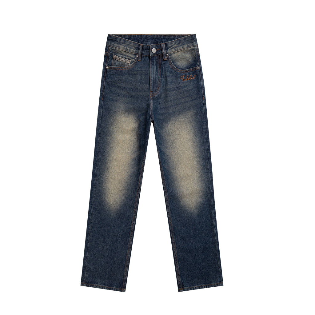 Quần jean unisex nam nữ y2k màu xanh wash vàng chanh vải dày đứng form teeholic