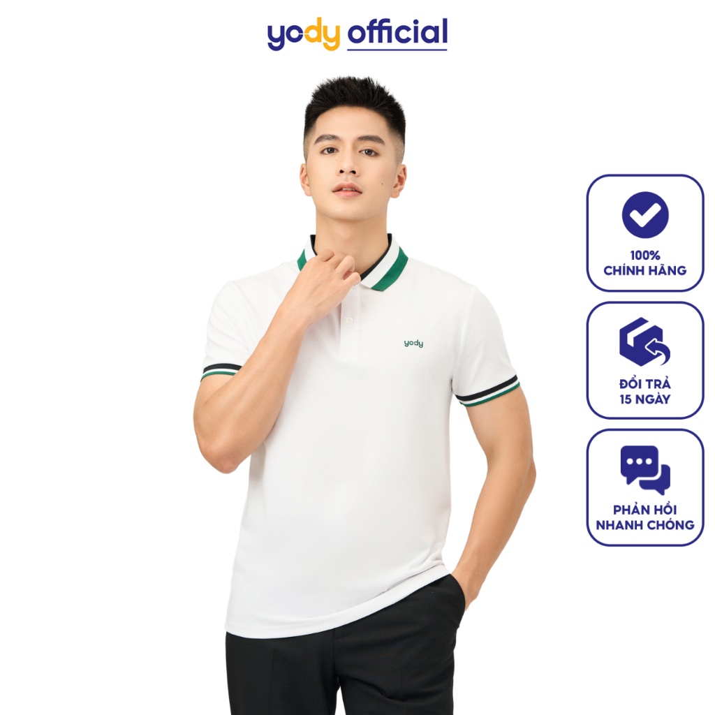 Áo phông polo nam YODY áo thun có cổ phối kẻ tay và cổ Recycle Clean - APM6327