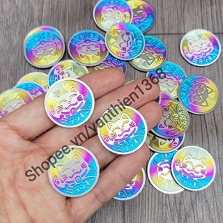 Tem Titan Tròn Hình Mèo May Mắn Size 28mm