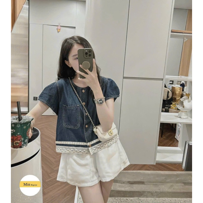 Set Jean Viền Ren Phối Quần Tafta Mã QM1257