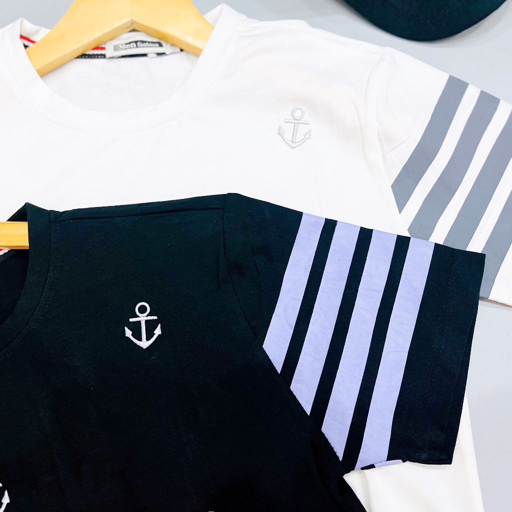 Áo thun nam tay ngắn, áo cổ tròn phối thêu mỏ neo chất cotton thoáng mát mềm mịn thời trang boy phố